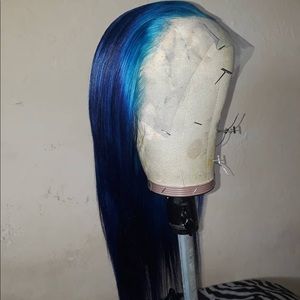 Blue lace wig human hair